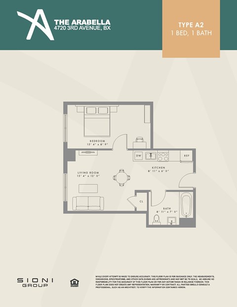 Floor plan for 1 bed, 1 bath, 487 sqft
